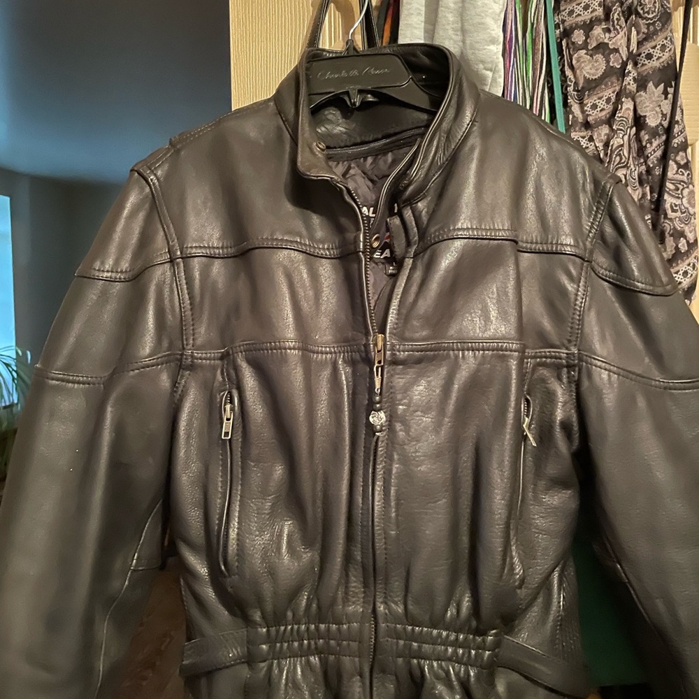 Black leather riding jacket